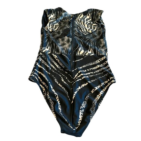 Averie Xolani Zip Up One-Piece Swimsuit Bathing Suit Swimwear Gold Size Large - Picture 7 of 10